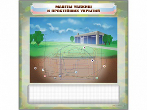 Магнитно-маркерная доска "Макеты убежищ и простейших укрытий" с комплектом фолий и тематических магнитов - fgospostavki.ru - Апатиты