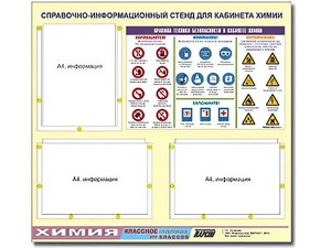 Стенд информационный "Правила техники безопасности в кабинете химии" (75х70, 3 кармана) - fgospostavki.ru - Апатиты