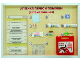 Стенд "Аптечка первой помощи (автомобильная)" (образцы под оргстеклом) - fgospostavki.ru - Апатиты